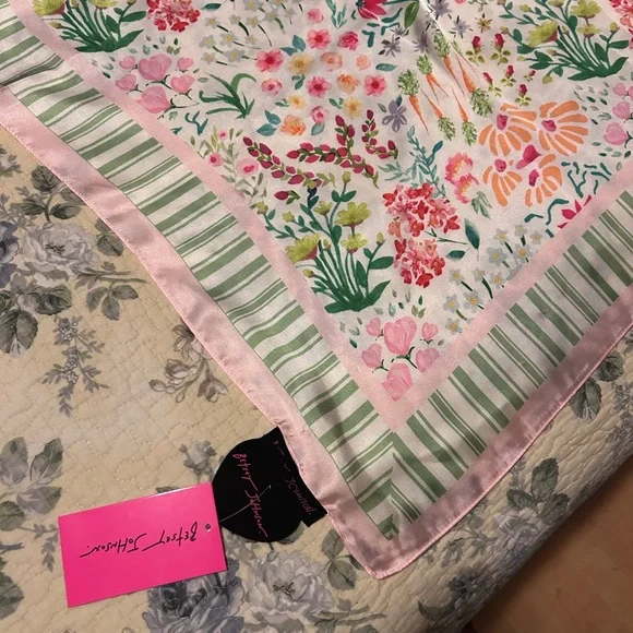 Betsey Johnson Pink Floral Silk Scarf - Picture 2 of 4